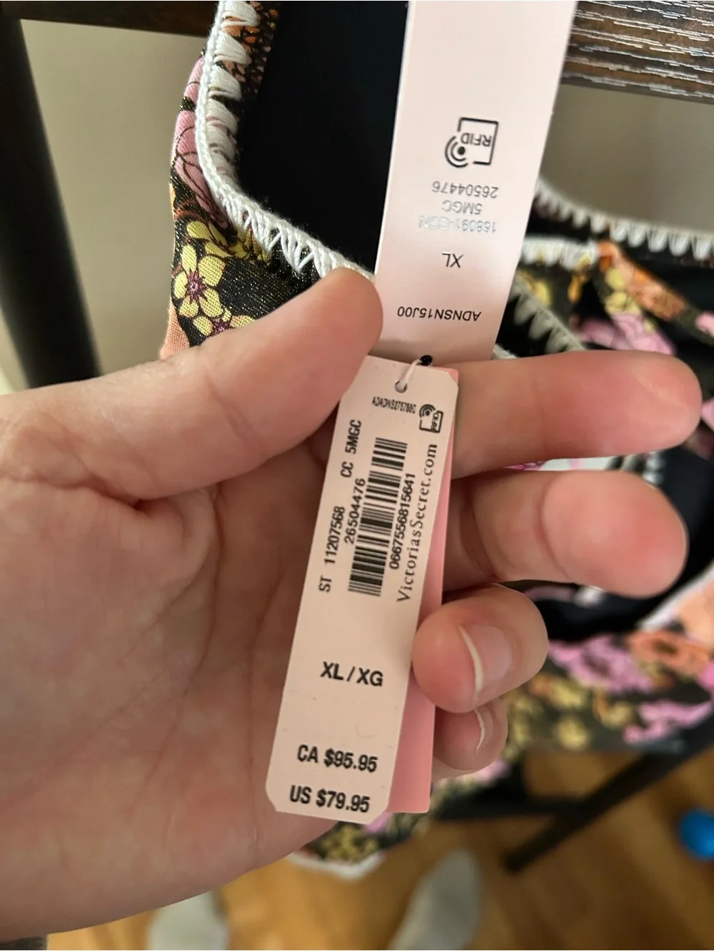 Victoria's Secret Black One-Piece Swimsuit with Pink & Orange Floral Print